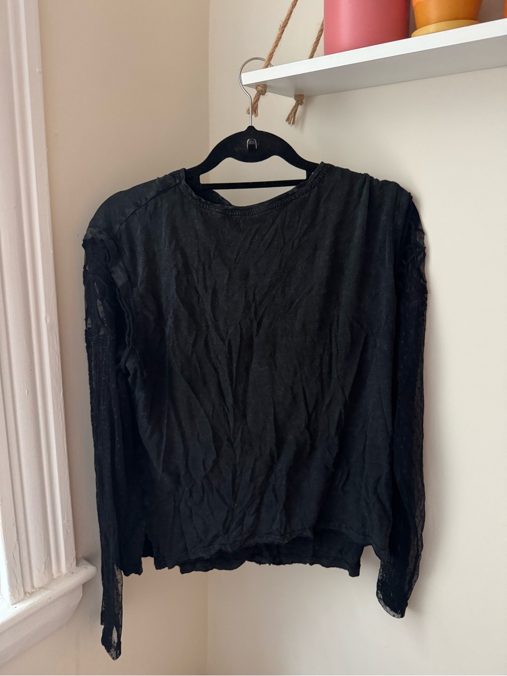 Free People Black Long-Sleeve Women's Top with Lace Sleeves